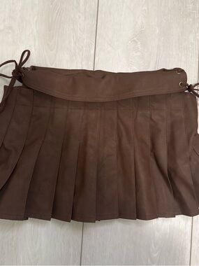 Edikted Brown Pleated Mini Skirt with Side Tie
